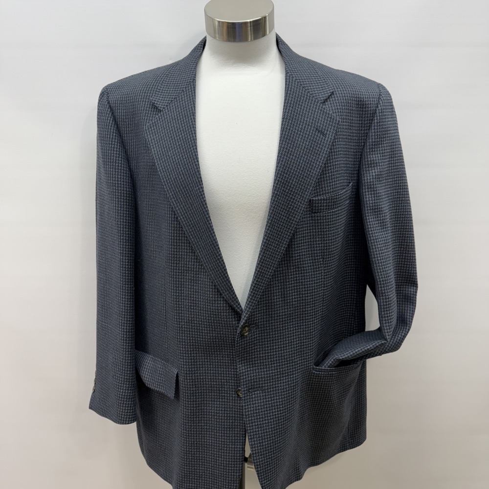 Laughton Hunter Blue Black Houndstooth Blazer 46R Wool Tweed Sports coat Jacket
